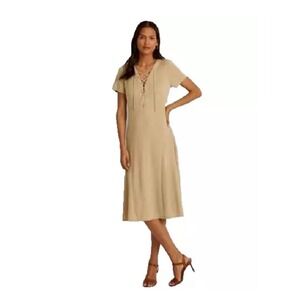 NEW LAUREN RALPH LAUREN  BEIGE CAREER FIT‎ AND FLARE MIDI  DRESS SIZE 0 $165